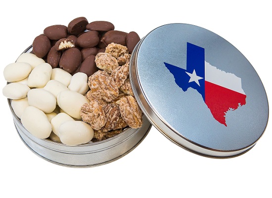 PECAN FAVORITE GIFT TIN, TEXAS,  ALL SIZES